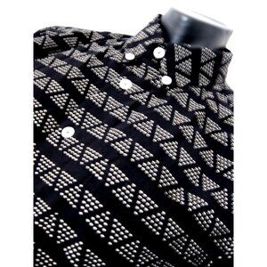 Naked And Famous Shirt Men's M Black & White Long Sleeve Diamond Pattern